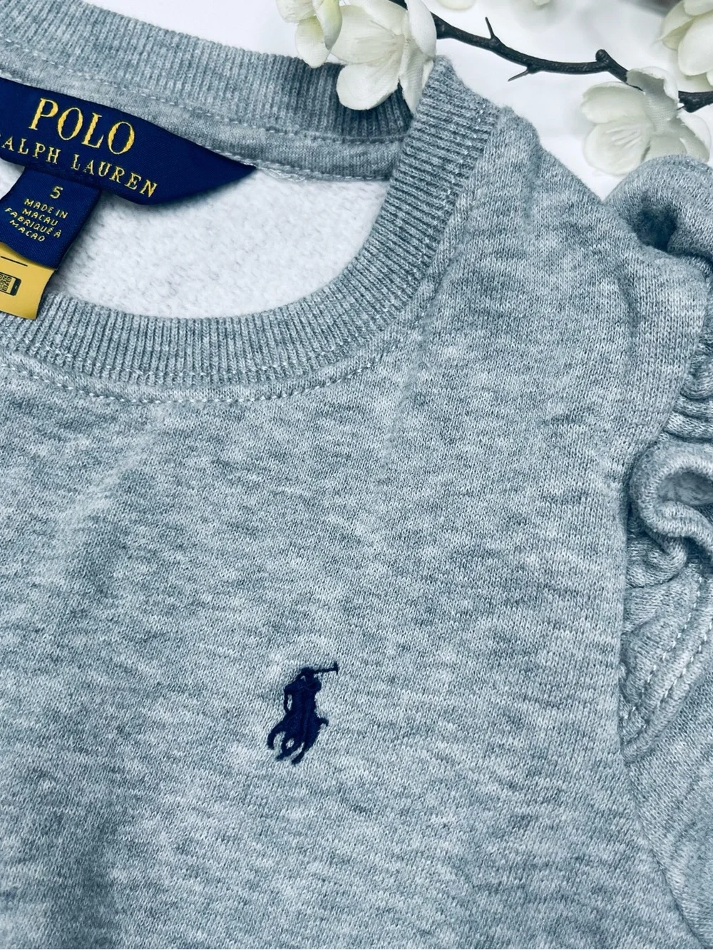 Polo by Ralph Lauren Light Gray Ruffle Shoulder Sweatshirt